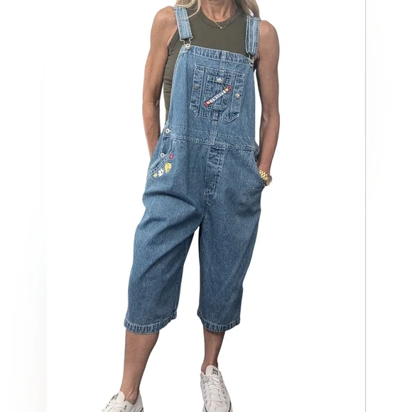 Vintage 2000 Looney Tunes Denim Overalls Bugs Bunny Embroidered Size L Overalls